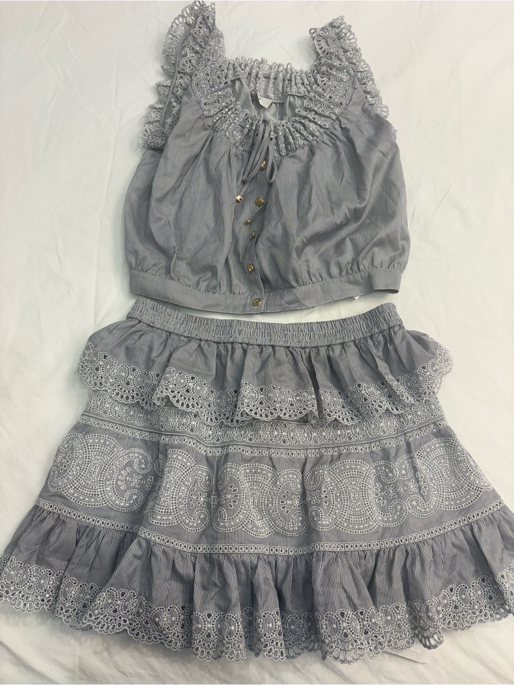 Celine Gray Eyelet Two-Piece Skirt Set